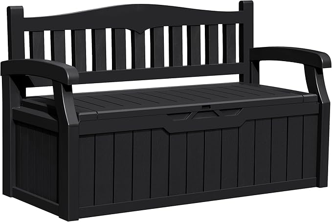 Greesum 80 Gallon Outdoor Storage Bench, Weather-Resistant Deck Box, Patio Furniture Bench for Backyard, Garden, Porch, Large Capacity Seat for Pillows Cushions Patio Accessories, Dark Black