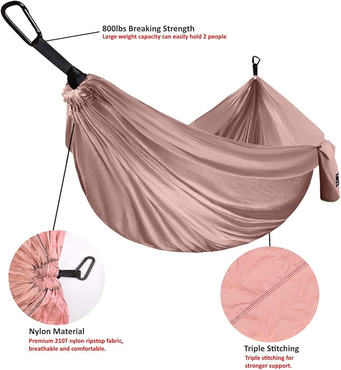 Gold Armour Camping Hammock - XL Double Hammock Portable Hammock Camping Accessories Gear for Outdoor Indoor with Tree Straps, USA Based Brand (Rose Gold)