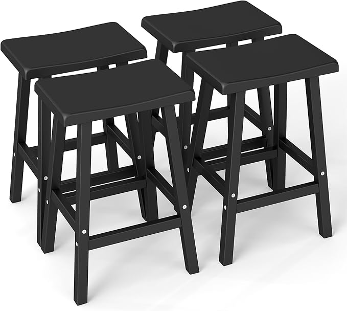 Bar Stools Outdoor Set of 4, Waterproof Modern Durable Resin Saddle Seat,Counter Stool Sturdy Modern Stylish, All-Weather Barstools for Patio, Balcony, or Kitchen Counter(24'')