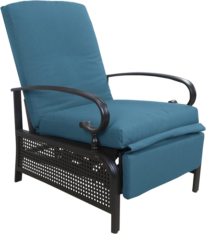 Kozyard Adjustable Outdoor Reclining Lounge Chair, Cushioned Patio Chaise Lounge with Extendable Metal Frame for Sunbathing, Reading & Relaxing – Comfortable Outdoor Recliner(Aqua)