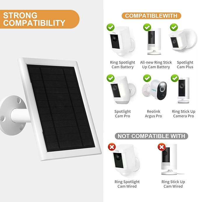 5W Solar Charger Compatible for Ring Camera with 10FT/3M Long Cable, Compatible with Ring Spotlight Cam Plus/Pro,Stick Up Cam/Pro,Spotlight Cam-3 Pack