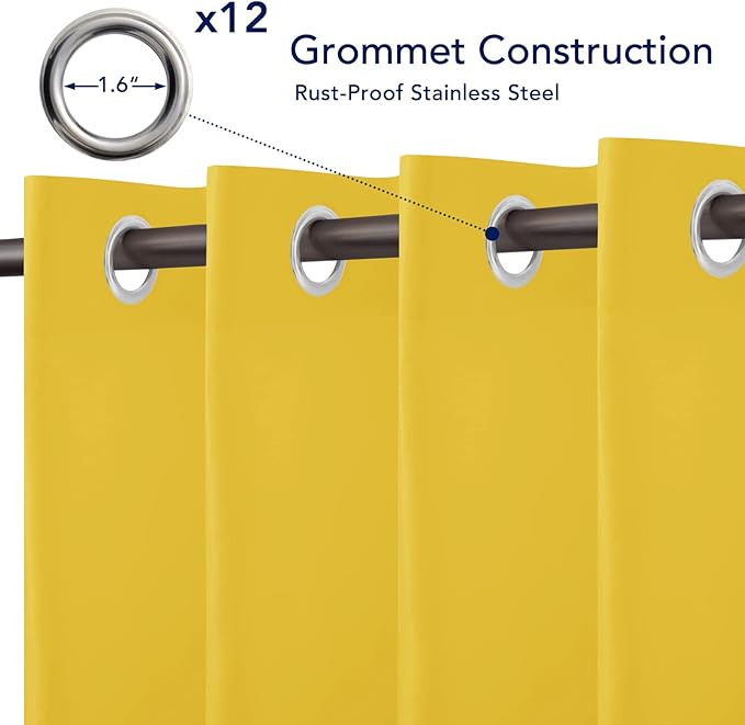 PureFit Outdoor Curtains for Patio Waterproof Weatherproof, UV Resistant Outside Curtains for Gazebo, Front Porch, Pergola, Sun Blocking Privacy Curtain, 100W x 84L inch, 1 Panel, Yellow