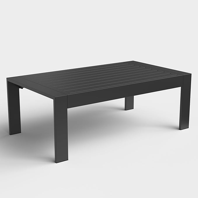 Outdoor Rectangle Patio Aluminum Coffee Tables for Outside, All Weather Patio Slatted Tabletop for Indoor or Outdoor Use