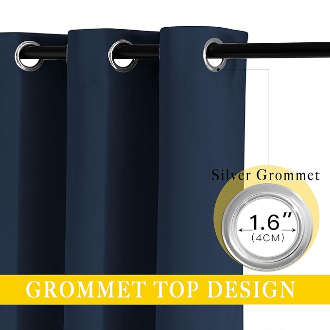 NICETOWN Blackout Navy Blue Bedroom Curtain 118 inches Long, Grommet Thermal Insulated Room Divider Drape Solid Window Treatment for Sliding Door/Living Room, W80 x L118, 1 Panel
