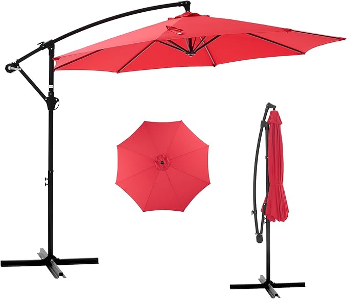 NEWBULIG 10FT Patio Umbrella, Offset Cantilever Outdoor Patio Table Umbrella, UV Protection, Fade Resistant Fabric, Easy Tilt Adjustment for Pool, Deck, Garden, Backyard