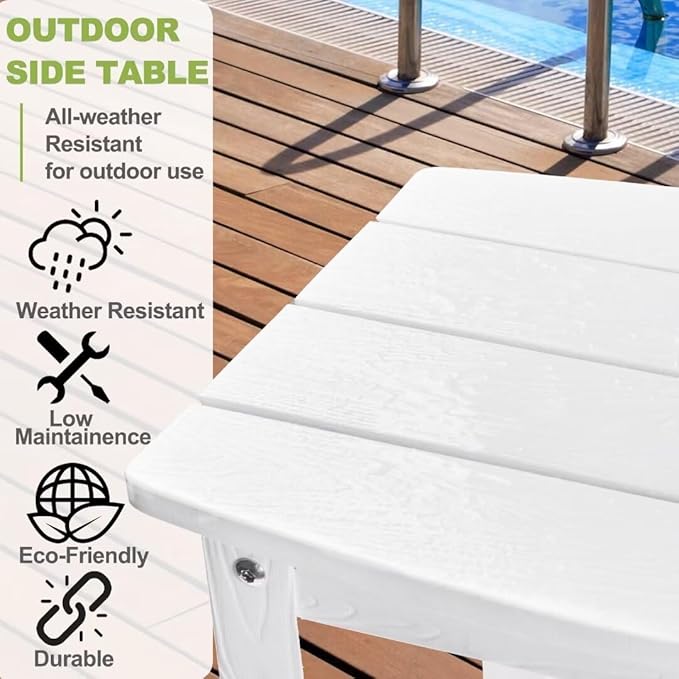 Y&M Outdoor Side Table, HIPS Adirondack Small Double Layer Table, Waterproof Square Outside Table, Balcony Modern End Tables for Patio, Pool, Beach, Porch, Deck, Indoor or Outdoor Use, White