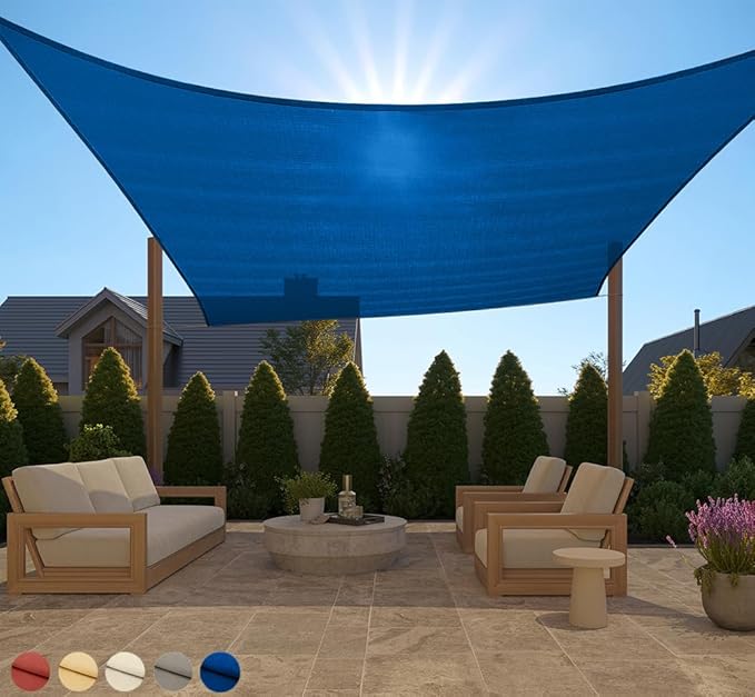 GORILLA GRIP Heavy Duty Sun Shade, UV Protection Fade Tear and Rust Resistant Rectangle Sunshade Canopy, Curved Edges Blocks Sunlight, Breathable Sail, Outdoor Patio, Lawn Garden 12x12 FT Blue