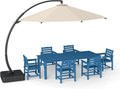 7-Piece Black Outdoor Dining Set with Beige 11FT Large Patio Umbrella, 75.2'' HDPE Table & Chairs for 6, Weather-Resistant Furniture with Umbrella Hole for Patio, Lawn, Poolside