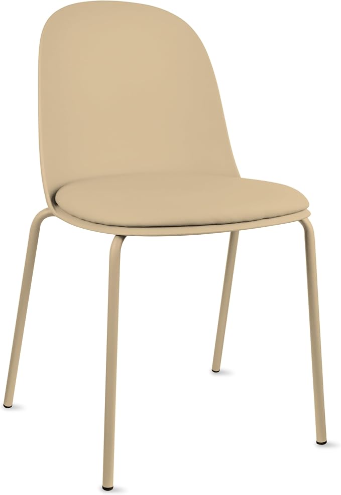 2xhome Parent Modern Stackable Armless Dining Chair | Plastic Shell Seat with Metal Legs | Indoor or Outdoor Use | Home Kitchen Patio (4, Beige, Padded Seat)
