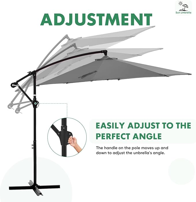 NEWBULIG 10FT Patio Umbrella, Offset Cantilever Outdoor Patio Table Umbrella, UV Protection, Fade Resistant Fabric, Easy Tilt Adjustment for Pool, Deck, Garden, Backyard