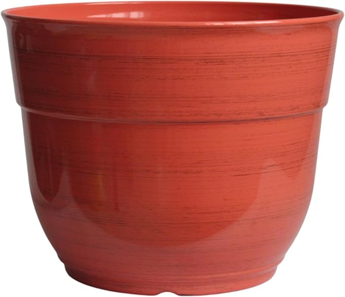Garden Elements Indoor/Outdoor Glazed Brushed Happy Plastic Planter, Large, Earth Red, 15"