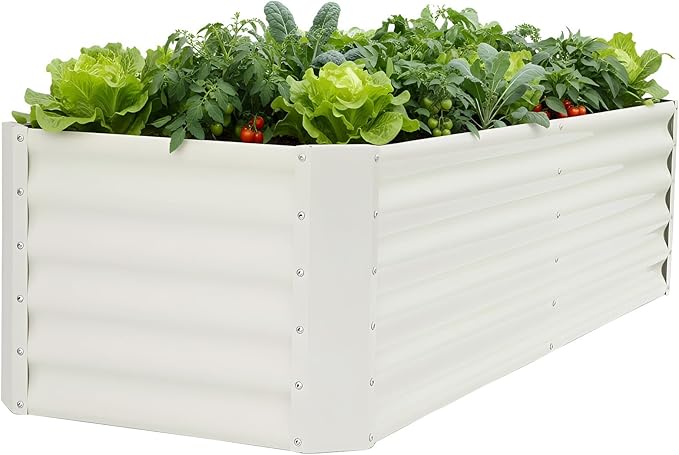 Galvanized Raised Garden Bed - 6x2x1.4ft Metal Garden Planter Box Outdoor | Steel Raised Bed Kit with Bracing Rods, Gloves for Gardening Vegetables Fruits and Flowers (White)