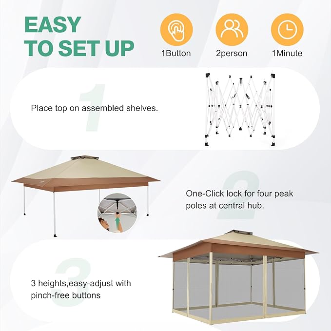 C0BIZI Gazebo 10x15 Pop up Canopy,Gazebos on Clearance-Canopy Tent with Mosquito Netting for Lawn,Garden,Backyard & Patio-Outdoor Tent-Water Resistant and UPF50+ (Khaki)