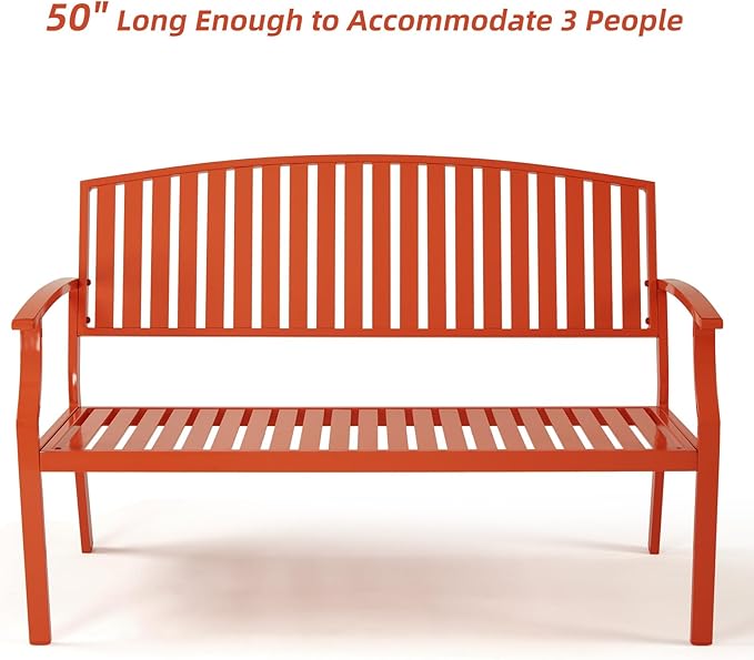 Outdoor Bench Weatherproof Aluminum Patio Garden Bench, Patio Loveseat for Porch Garden Lawn Backyard Park Balcony (Orange)