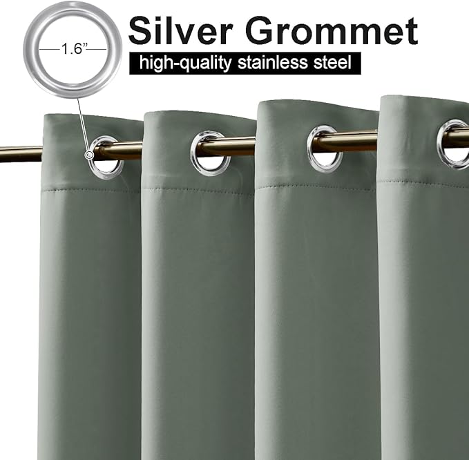NICETOWN Windproof Sage Green Outdoor Curtains 2 Panels Top and Bottom Grommet for Patio Waterproof, Fixed Outdoor Blinds Keep Warm & Privacy Thermal Insulated Blackout Drapes for Cabana, W52 x L84