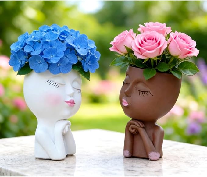Face Planter, Head Planter, Plant Pots Indoor, Plant Pot for Home Decor, Flower Pots with Drainage, Cute Planters for Women, Succulent Pots, Face Flower Pot(7.2 Inch)