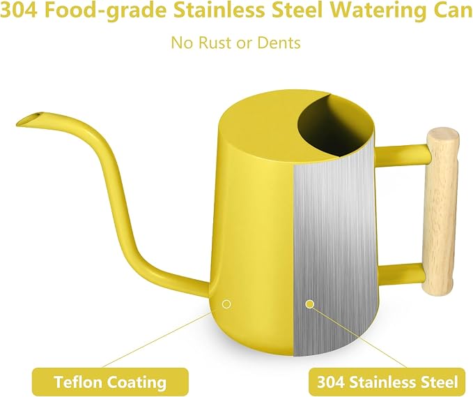 Watering Can Indoor Plants, 35oz Small Stainless Steel Metal Watering Can Modern Decorative Watering Pot with Long Spout for Indoor House Plant Bonsai Garden Flowers (Yellow)