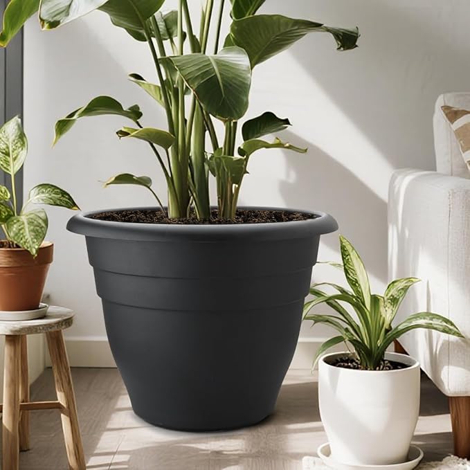 3 Pack 20 Inch Large Plant Pots for Outdoor,Heavy Duty Extra Large Deep Garden Planter with Drainage Holes,Sturdy Textured Black Flower Pot for Trees,Shrubs,Patio,Lawn