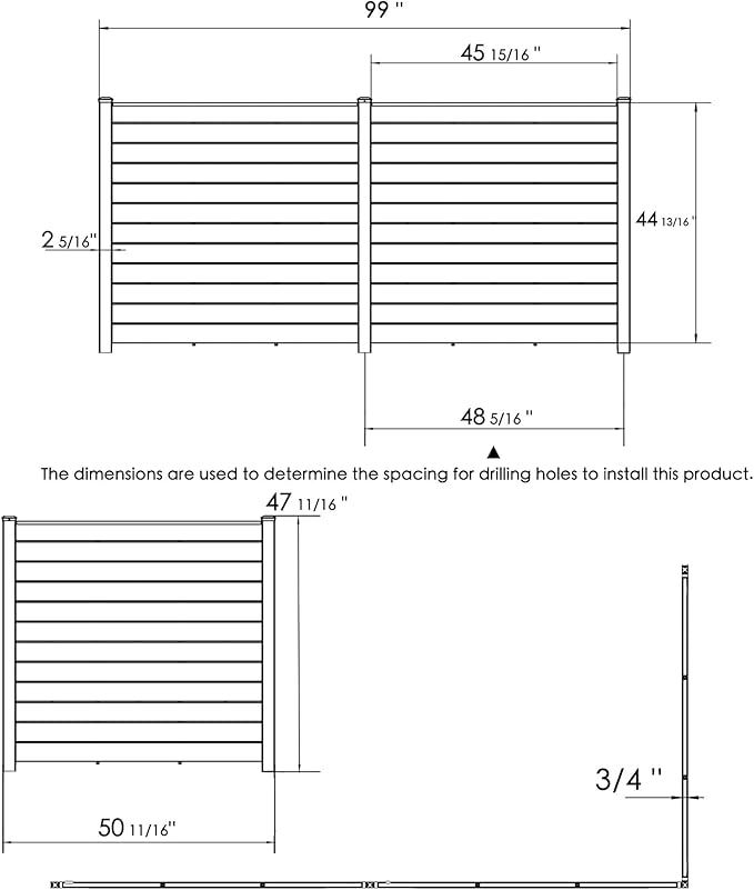 Kozyard 50" W x 48" H Privacy Screens Fence Panel Specifically for Hard Surfaces, Aluminum Post, Air Conditioner Fence Panels, Pool Equipment Enclosure, Trash Can Screens Fence, with Base. 3 Panels
