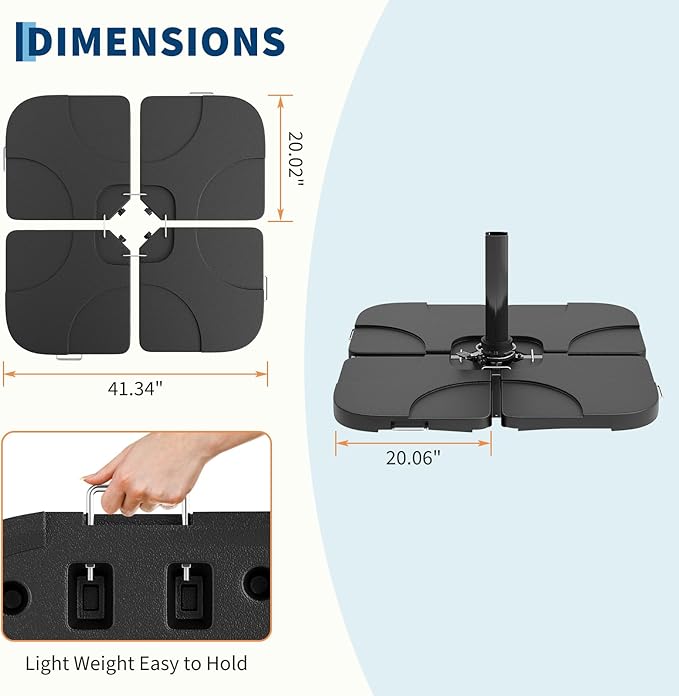 Garvee 4Pcs Patio Umbrella Base 330LB Capacity Heavy Weight Stand Umbrella Stand for 10-15FT Umbrellas, Water/Sand Filled, Clip-Locked Assembly, Umbrellas Holder for Outdoor Deck Poolside, Black