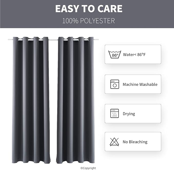 Waterproof Outdoor Curtain W52 x L84 - Grommet Top Sunlight Blocking Window Treatment Drapes Blackout Curtains for Home Bedroom Living Room Patio Porch Pergola Cabana Gazebo (2 Panels)
