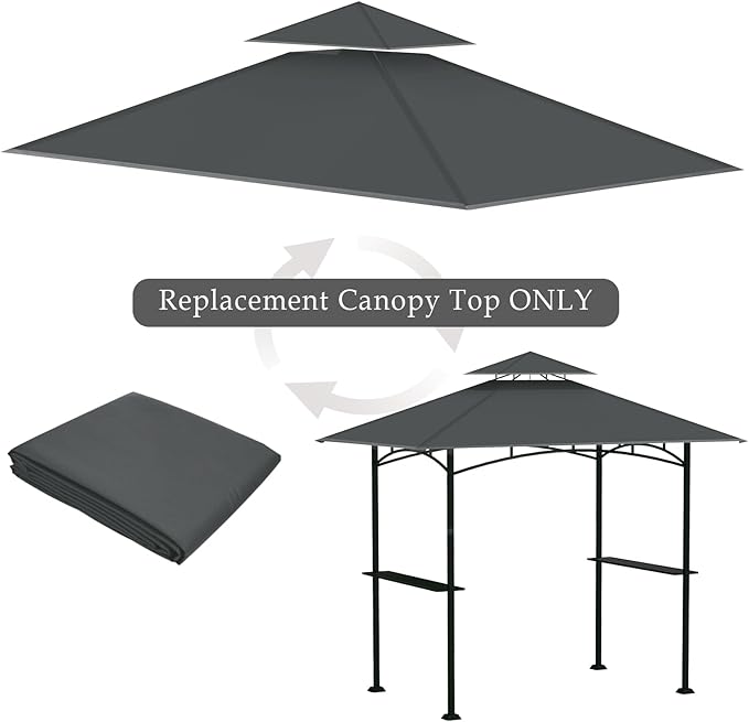 Grill Gazebo Replacement Top, 5 * 8 Outdoor BBQ Top Cover, Double Layer BBQ Gazebo Top Canopy for Model #L-GG001PST-F(Dark Gray)