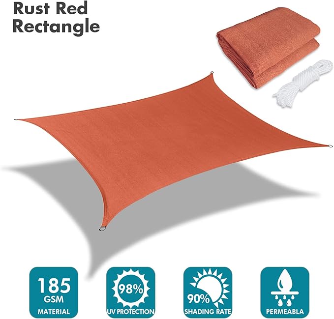 KANAGAWA 6'X22' Rust Red Custom Size Sun Shade Sail Rectangle UV Block Canopy Cover for Patio Backyard Lawn Garden Outdoor (Customized Available)