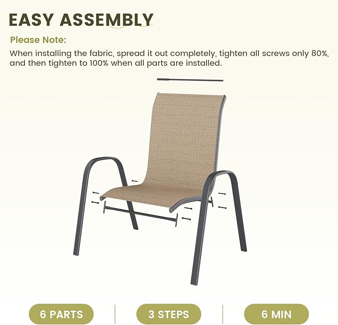 UDPATIO Patio Chairs Set of 4, Stackable Outdoor Dining Chairs with High Back, Breathable Outdoor Chair All Weather Textilene Fabric, 350LBS Capacity for Garden/Backyard (Brown)