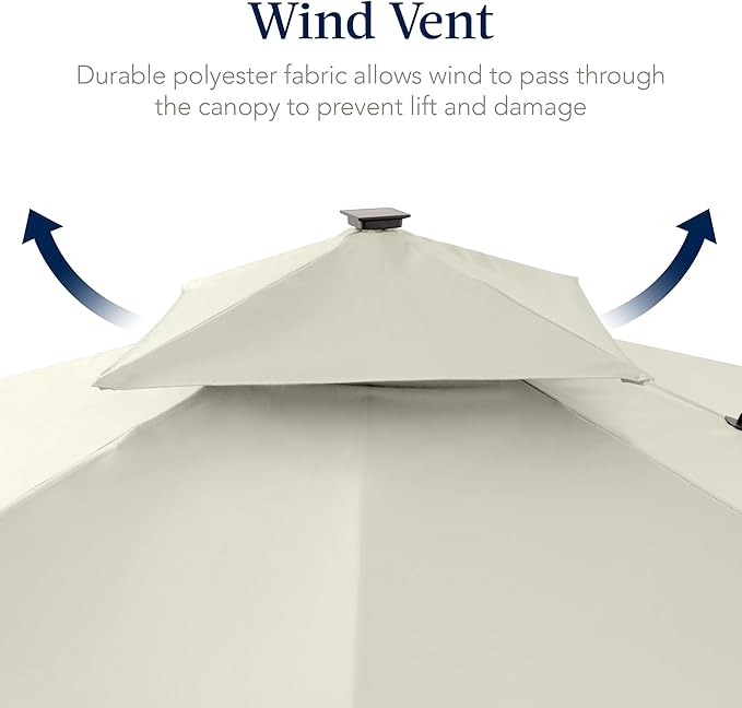Best Choice Products 9x12ft LED Cantilever Patio Umbrella w/Base Included & 360° Rotation, Large Solar Offset Hanging Outdoor Sun Shade for Deck, Backyard Table w/Stand & Lights – Ivory