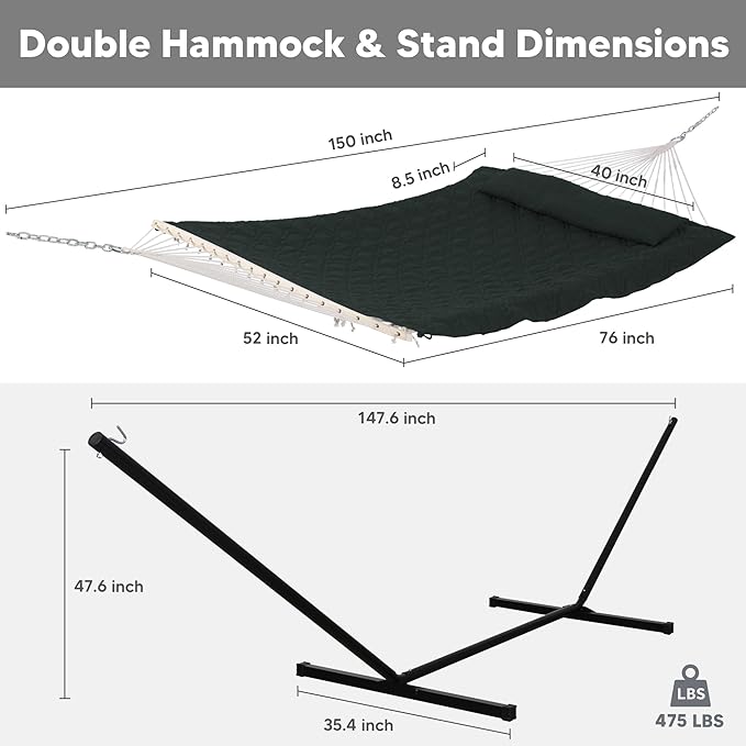 SUNCREAT Patio Portable Hammock with Stand, Outdoor Double Hammock with Stand Included, Gray Green Drops