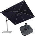 PURPLE LEAF 10 Feet Patio Umbrella with Base Outdoor Patio Solar Powered LED Swivel Square Umbrella Aluminum Offset Umbrella with 360-degree Rotation for Garden Deck Pool Patio, Navy Blue