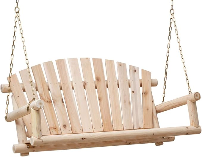 Wooden Porch Swing Outdoor Bench Swing Chair 2-Seater W/Hanging Chains for Patio Garden Backyard, Heavy Duty 800 LBS, 4 Ft, Unfinished