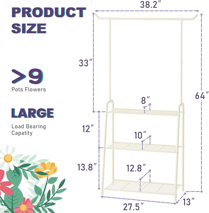 Metal Plant Stand Indoor Outdoor, 3 Tier Tall Corner Plant Shelf, Hanging Flower Ladder for Living Room, Balcony, Garden, Patio (White)