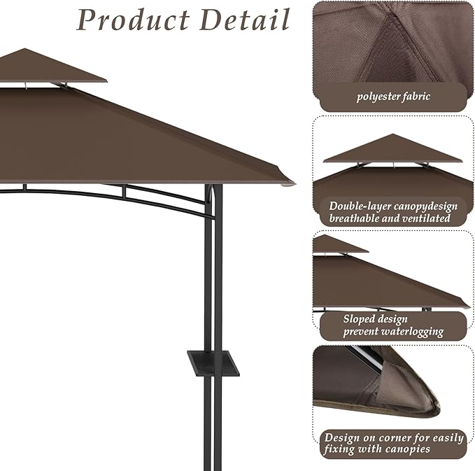 Grill Gazebo Replacement Top, 5 * 8 Outdoor BBQ Top Cover, Double Layer BBQ Gazebo Top Canopy for Model #L-GG001PST-F (Brown)
