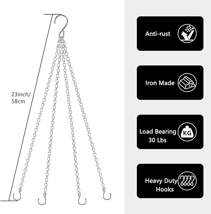 garini 3 Pack, 23 Inch Hanging Baskets Chain, Hanging Chains with Hooks Flower Pot Chain Replacement Plant Hangers for Planters, Bird Feeders and Lanterns(Silver)…