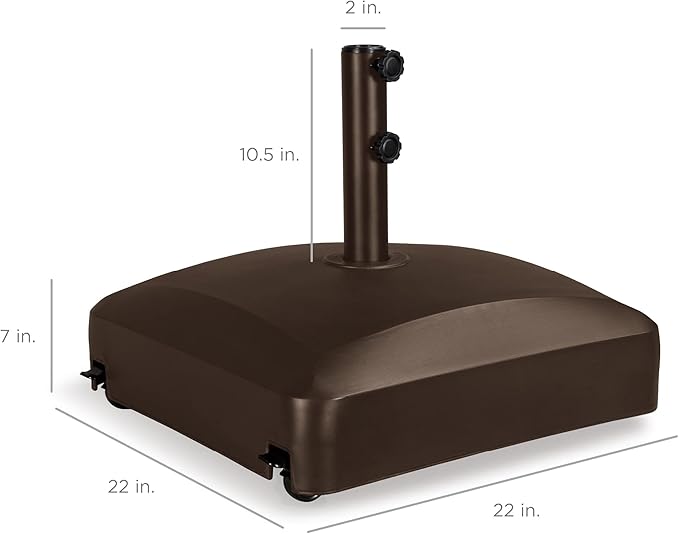 Best Choice Products 123lb Capacity Fillable Mobile Umbrella Base Heavy Duty Market Stand for Patio, Deck, Poolside w/ 4 Wheels, 2 Locks, 2 Knobs, Wind-Resistant Design - Bronze