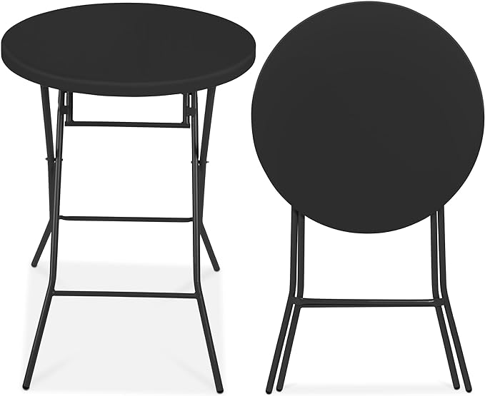 Best Choice Products 32in Bar Height Folding Table, Round Indoor Outdoor Accessory for Patio, Backyard, Dining Room, Events w/Thick Table Top, Metal Frame, Locking Legs, 330lb Weight Capacity - Black