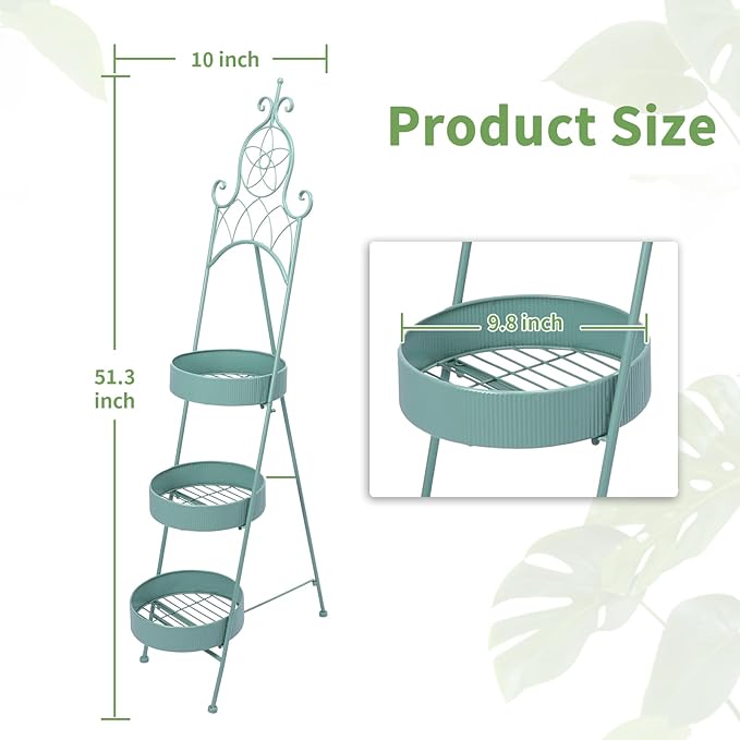 Plant Stands Indoor 3 Tie Green Metal Corner Shelf Plant Pot Holder Planters for Outdoor Plants Patio Balcony