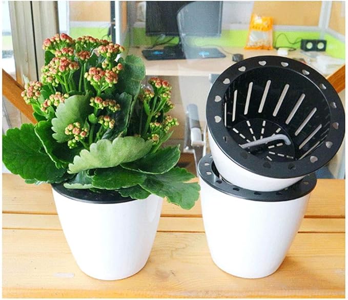 3.5“ Self Watering Planter White Flower Pot, 3 Pcs Small Planter Pot, Mini Plant Pot, for All Plants, Herbs, African Violets, Succulents, Flowers Or Start Plants, White, 3 inch