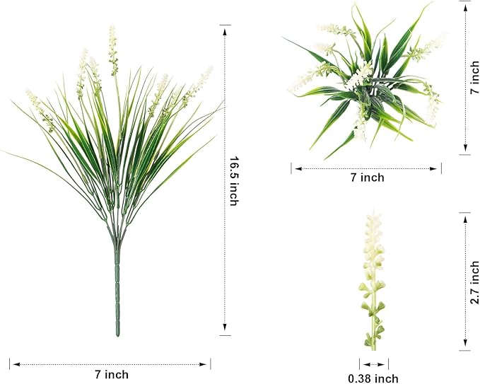 Artificial Fake Outdoor Plants Flowers for Summer Decoration,10 Bundles Faux Plastic Tall Monkey Grass Greenery UV Resistant Realistic for Home Outside Planter Window Porch Patio Garden-White