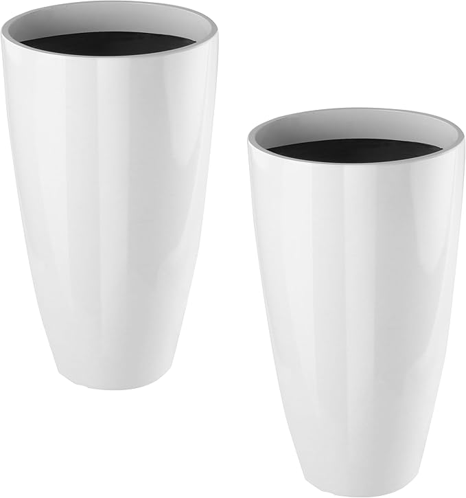 2 Packs 21 inch Tall Planter, Indoor Outdoor Round Planter for Porch, Large Plant Pot with Drainage Hole for Home Garden Front Door, Modern Decorative Pots for Plants (White)