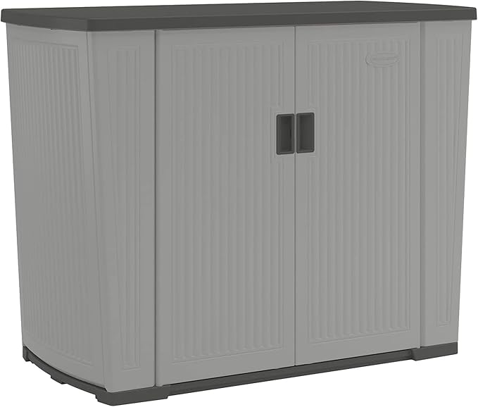 Suncast 130-Gallon Backyard Oasis Basic Unit Lockable Outdoor Storage Cabinet, Peppercorn, Made in the USA