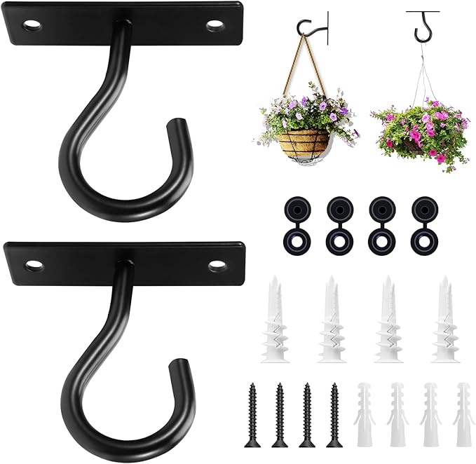 Ceiling Hooks for Hanging Plant, Hanger for Indoor and Outdoor Plant Pots Holder, Wall Hook for Planters, Flower Basket, Wind Chimes, Lanterns, Lights, Bird Feeders, Home Decor-2.5Inch 2Pack