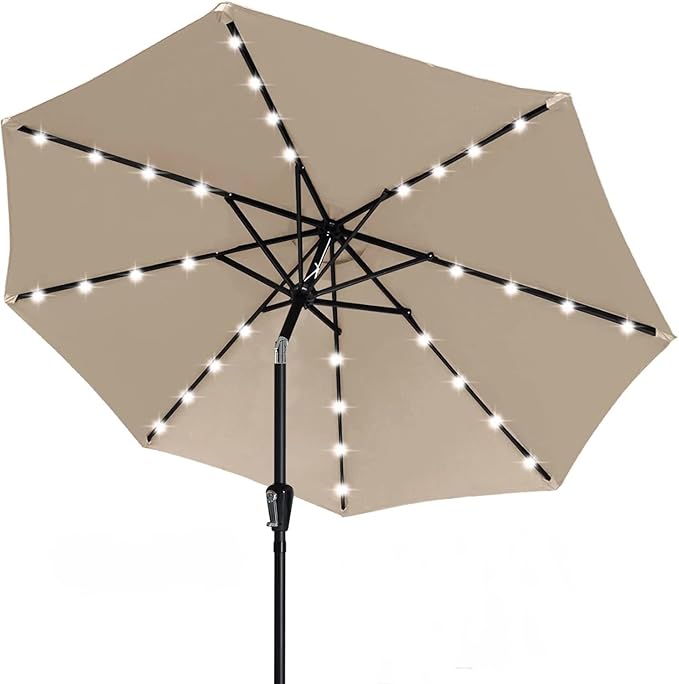 ABCCANOPY Durable Solar Led Patio Umbrellas with 32LED Lights 9FT (Tan)