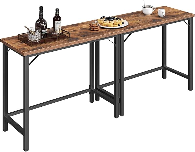 Narrow Bar Table, 63-Inch Pub Table for Dining Room, Counter Bar Tables with Sturdy Metal Frame, Connectable Bar Table, Multifunctional Console Table, Rustic Brown BTHR1601