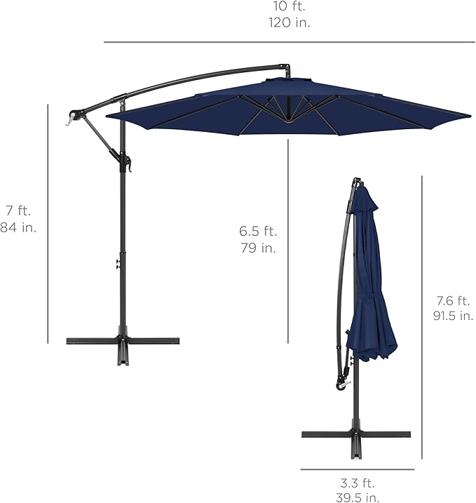 Best Choice Products 10ft Offset Cantilever Hanging Market Patio Umbrella, 8 Sturdy Ribs, Easy Adjustment - Navy Blue