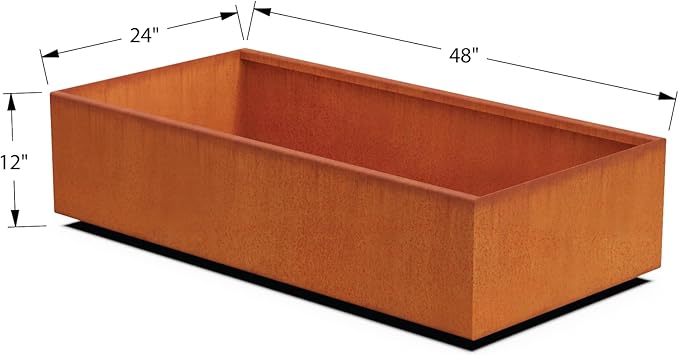 Plantercraft Large Rectangular Planters for Outdoor Plants 48x24x12 Inch Corten Steel Raised Garden Bed | Extra Large Outdoor Planter Box for Patios & Gardens | Heavy Duty 11-Gauge, Fully Assembled