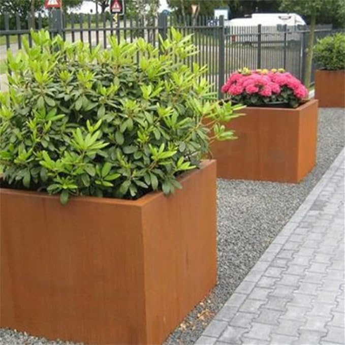 Corten Steel Planter Box Metal Outdoor Planter Large Square Cube Rustic 32 Inch Planter Pot for Commercial Residential Tall Plant Patio Deck and Backyard