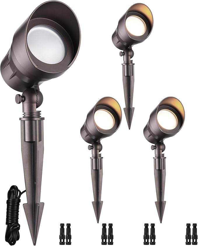 LEONLITE Low Voltage LED Landscape Spotlight, 5W 12V Pathway Lights Outdoor, CRI90, Aluminum Spot Lights for Garden, ETL Listed, IP65 Waterproof, 3000K Warm White, Oil Rubbed Bronze, Pack of 4