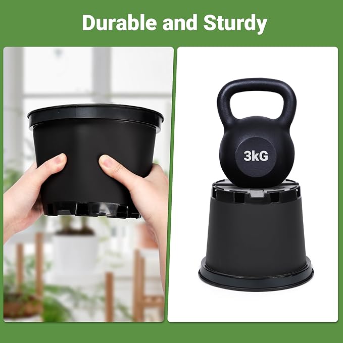 GREANER Nursery Pots, 1 Gallon Durable Flower Pots with Drainage Holes, Plant Containers for Flower, Seed, Tree, Tomato-Black (15PCS)